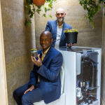Doulaye Kone and Matt Collins with the Cranfield Circular Toilet